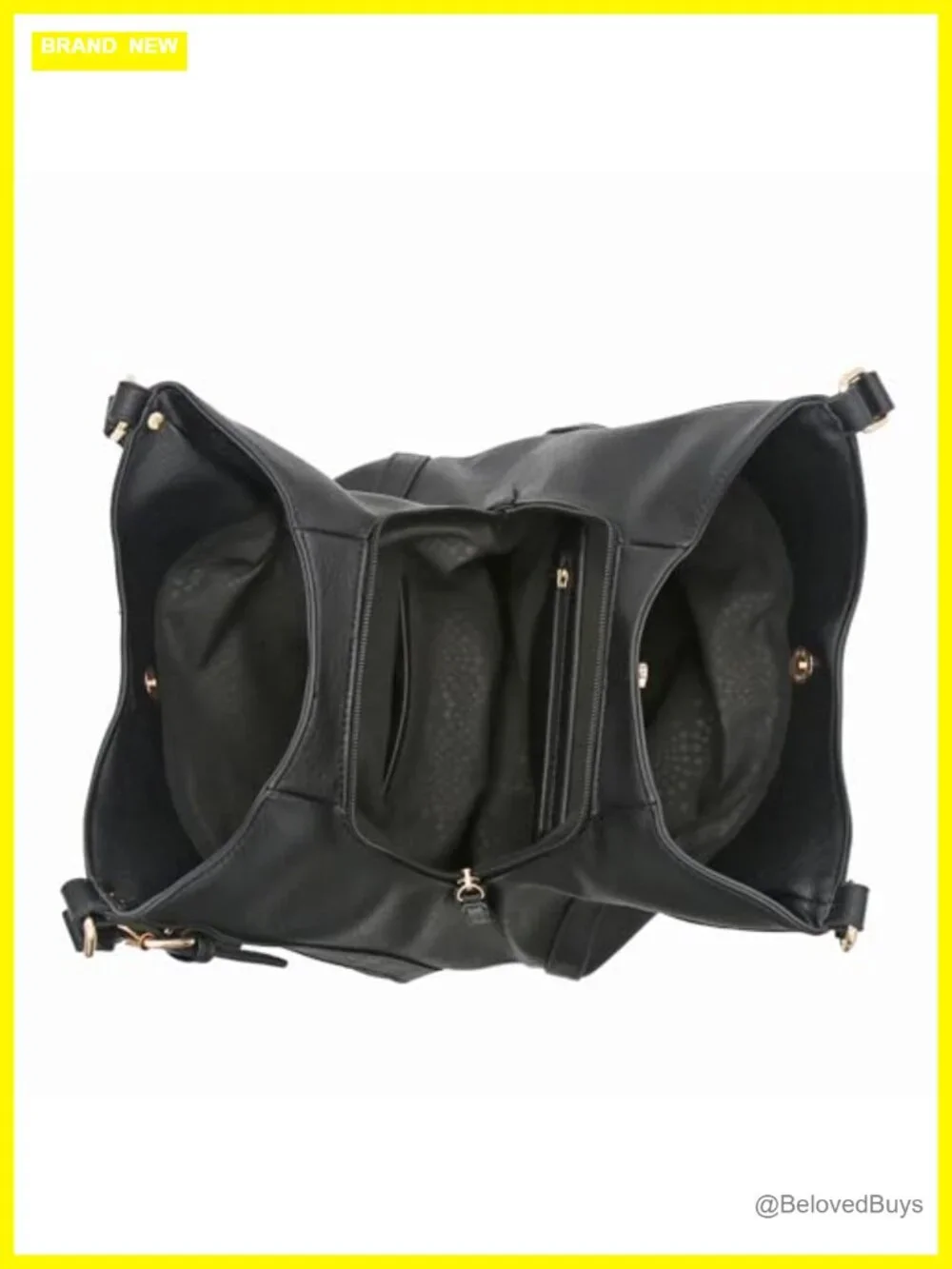 Faux Leather Lightweight Hobo Bag 3 Compartments Gold Hardware
